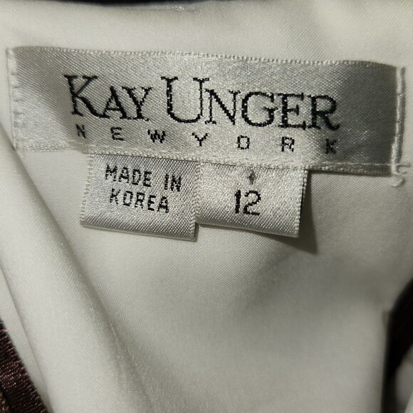 VTG Kay Unger Brown & Blue Polka Dot Strapless Fit & Flare Pleated Hem Dress 12 - Picture 13 of 15